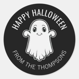 Fijne Halloween Geest Glimlachende Aangepaste Teks Ronde Sticker