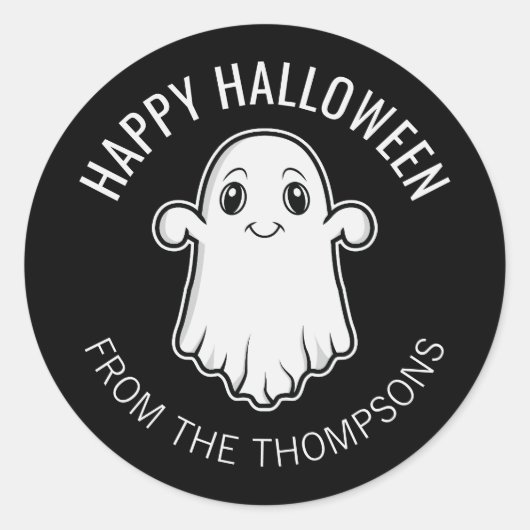 Fijne Halloween Geest Glimlachende Aangepaste Teks Ronde Sticker (Voorkant)