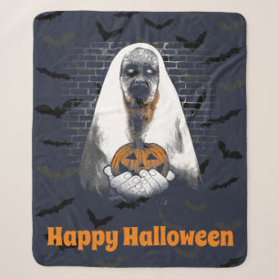 Fijne Halloween Geest met Pompoen Sherpa Deken
