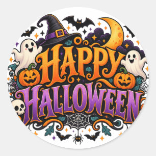 Fijne Halloween Geesten Schedels en Pompoenen Stic Ronde Sticker