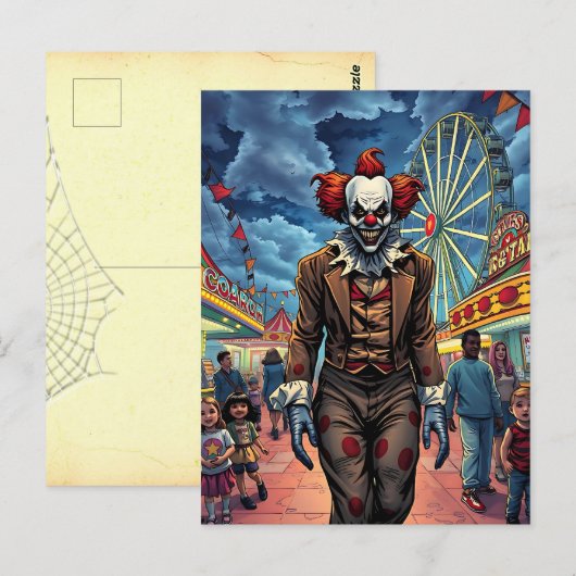 Fijne Halloween | griezelige clown Briefkaart (Voorkant / Achterkant)