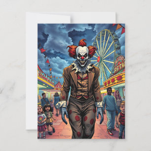 Fijne Halloween   griezelige clown Briefkaart