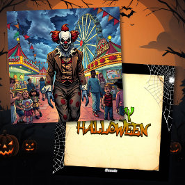 Fijne Halloween | griezelige clown Feestdagenkaart