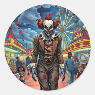 Fijne Halloween   griezelige clown Ronde Sticker