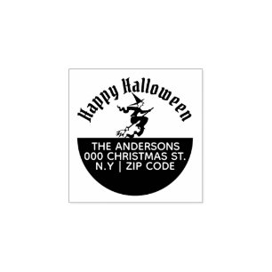 Fijne halloween heks vliegende bezemkamer rubberstempel