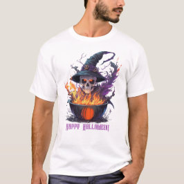 Fijne Halloween! Heksen schedel T-shirt