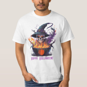 Fijne Halloween! Heksen schedel T-shirt