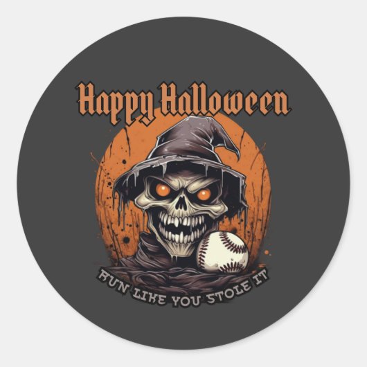 Fijne Halloween, honkbalspeler Ronde Sticker (Voorkant)