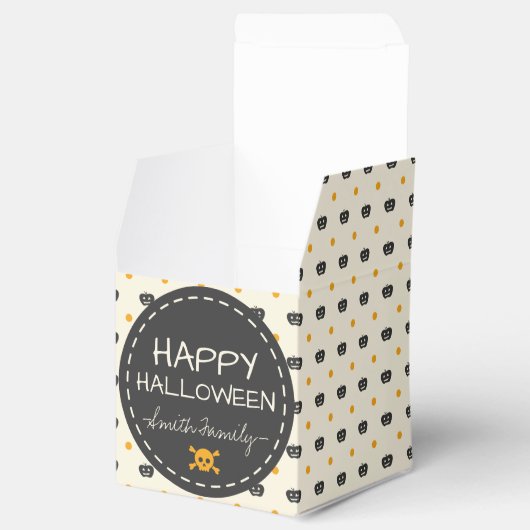 Fijne Halloween. Jack O lantaarn witte polka stipp Bedankdoosjes (Geopend)