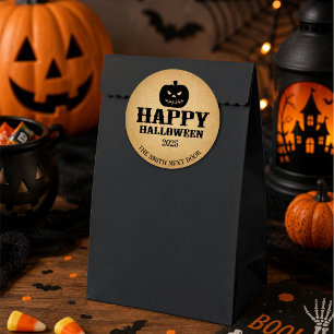 Fijne Halloween Jack-O-Lantern Bruin Papier Ronde Sticker