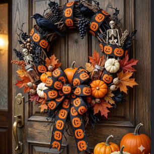 Fijne Halloween Jack O Lantern Illustratieve Kunst Satijnen Lint