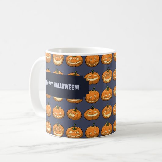 Fijne Halloween! Jack O Lantern Pumpkin Pattern Koffiemok (Voorkant links)