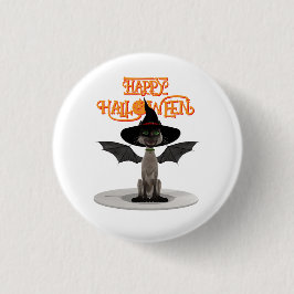 Fijne Halloween. Kat met vleugels en heks pet Ronde Button 3,2 Cm