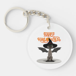 Fijne Halloween. Kat met vleugels en heks pet Sleutelhanger