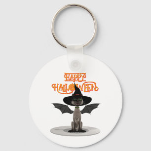 Fijne Halloween. Kat met vleugels en heks pet Sleutelhanger
