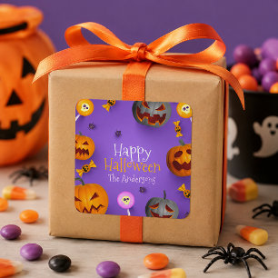 Fijne Halloween Kinder Favoriet Paarse Pompoenen S Vierkante Sticker