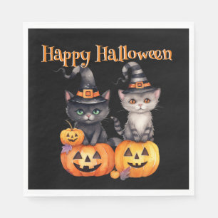 Fijne Halloween KITTENS en pompkins op zwart Servet