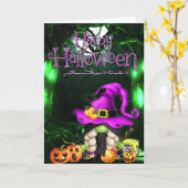 Fijne Halloween Kleine Heks Kabouter Kaart (Gele Bloem)