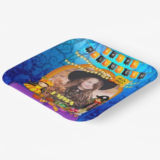 Fijne Halloween kostuum kinder feestviering Papieren Bordje (Gebogen)