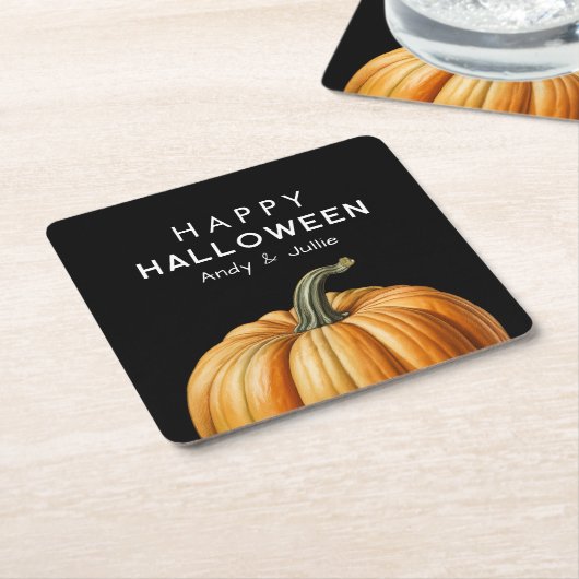 Fijne Halloween met grote pompoen Kartonnen Onderzetters (Schuin)