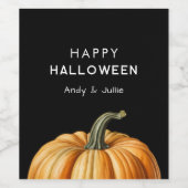 Fijne Halloween met pompoen Wijn Etiket (Enkel label)
