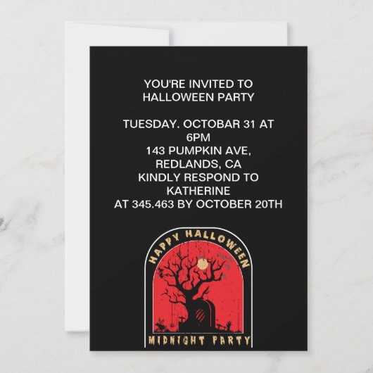 Fijne Halloween Middernacht Feestje Kaart (Voorkant)