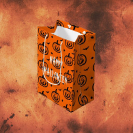 Fijne Halloween Oranje/Zwarte Pompoenen Medium Cadeauzakje