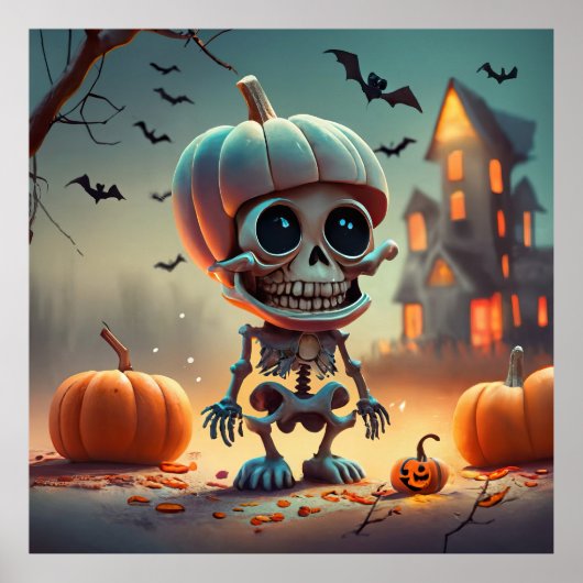 Fijne Halloween! Schattige skelet Poster (Voorkant)
