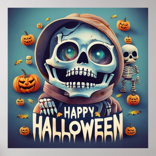 Fijne Halloween! Schattige skelet Poster (Voorkant)
