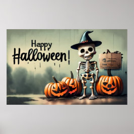 Fijne Halloween! Schattige skelet Poster
