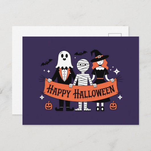 Fijne Halloween | Schattigee geest, mama en heks Briefkaart (Voorkant / Achterkant)