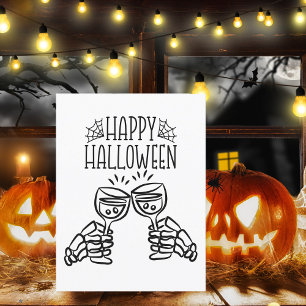 Fijne Halloween Skelet Wijn Toast Modern Elegant Briefkaart