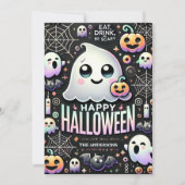 Fijne Halloween Spetterend Leuke Geest Feestdagenkaart (Voorkant)