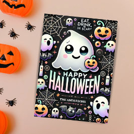 Fijne Halloween Spoky Schattig Geest  Feestdagenkaart