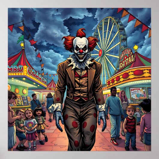 Fijne Halloween | Spooky Clown tijdens carnaval Poster (Voorkant)