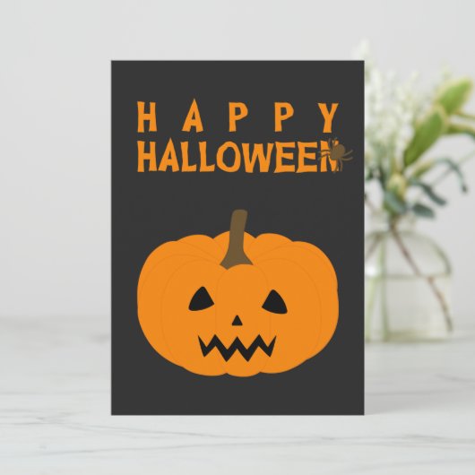 Fijne Halloween-tekst en pompoen op zwart Kaart (Staand voorkant)