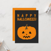 Fijne Halloween-tekst en pompoen op zwart Kaart (Voorkant / Achterkant in situ)