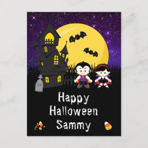 Fijne Halloween Vampiers Paars Feestdagenkaart