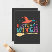 Fijne Halloween-verjaardag Heks Notitiekaartje (Voorkant / Achterkant in situ)