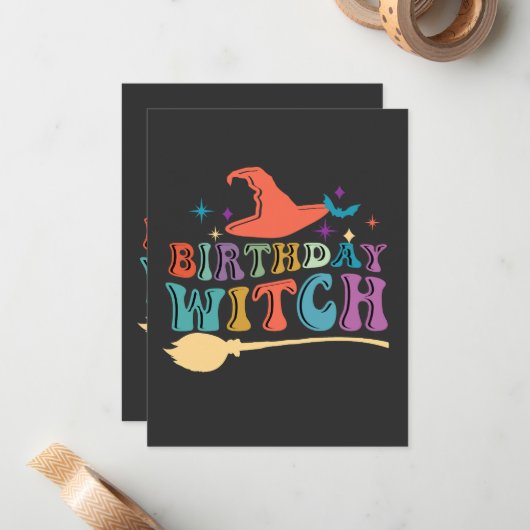 Fijne Halloween-verjaardag Heks Notitiekaartje (Voorkant / Achterkant in situ)