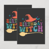 Fijne Halloween-verjaardag Heks Notitiekaartje (Voorkant / Achterkant)