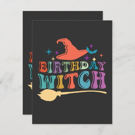 Fijne Halloween-verjaardag Heks Notitiekaartje (Voorkant / Achterkant)