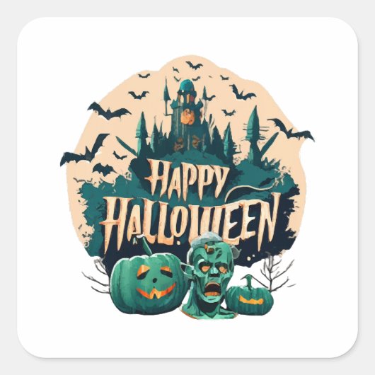 Fijne Halloween Vierkante Sticker (Voorkant)