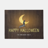 Fijne Halloween Vleermuis & Maan Rustieke Achtergr Deurmat (Voorkant)