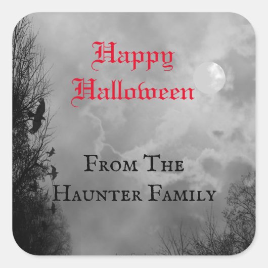 Fijne Halloween Volle Maan en Raaf Huidige Sticker (Voorkant)