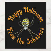Fijne Halloween zwarte gele spin aangepaste naam Wijn Etiket (Enkel label)