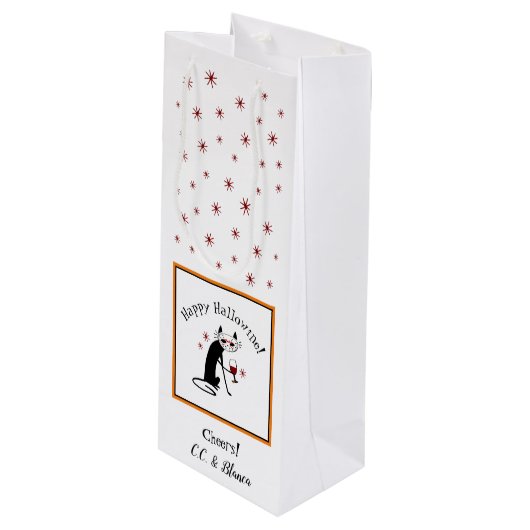 Fijne Hallowine! Halloween Punny Wijn Cadeautas (Voorkant Gekanteld)