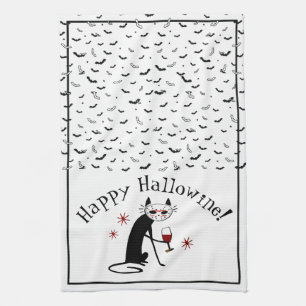 Fijne Hallowine! Halloween Wijnwoordspeling Theedoek