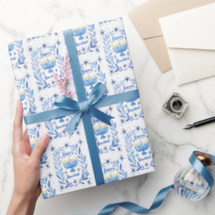 Fijne Hanukkah Botanische Menora-waterverf Cadeaupapier