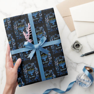 Fijne Hanukkah Botanische Menora-waterverfschilder Cadeaupapier